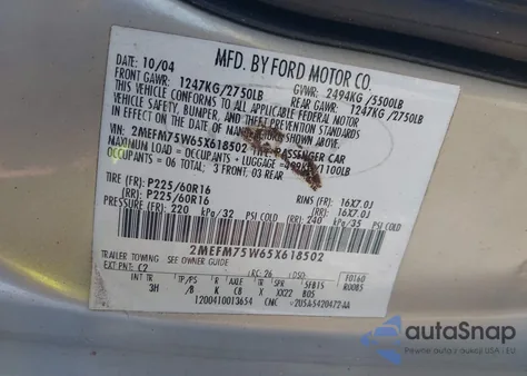 2005 Mercury Grand Marquis Ls/Lse из США, поврежденный, VIN 2MEFM75W65X618502